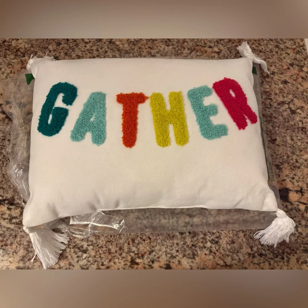 Colorful 'Gather' Holiday Pillow